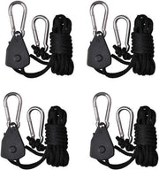 Set di attrezzi per tiraggio - 4 pezzi/2 paia - ratel interno con ingranaggi - maniglia di tiraggio con carabina - Set di tiraggio per attacco - Peso di sollevamento 150 lbs - Lunghezza 2m - Nero - per piante, illuminazione e ventilazione