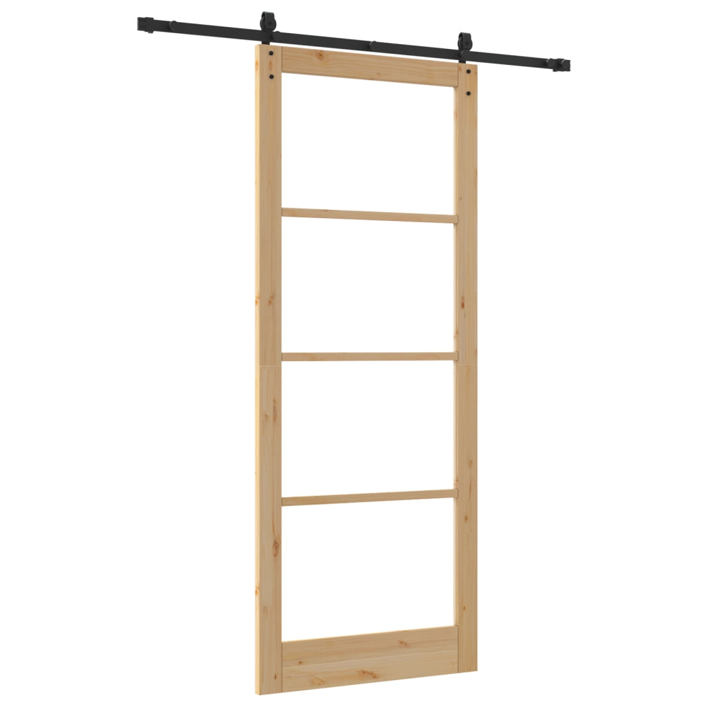 Porta Scorrevole  con Set di Ferramenta 93x232 cm Legno Massello di Pino