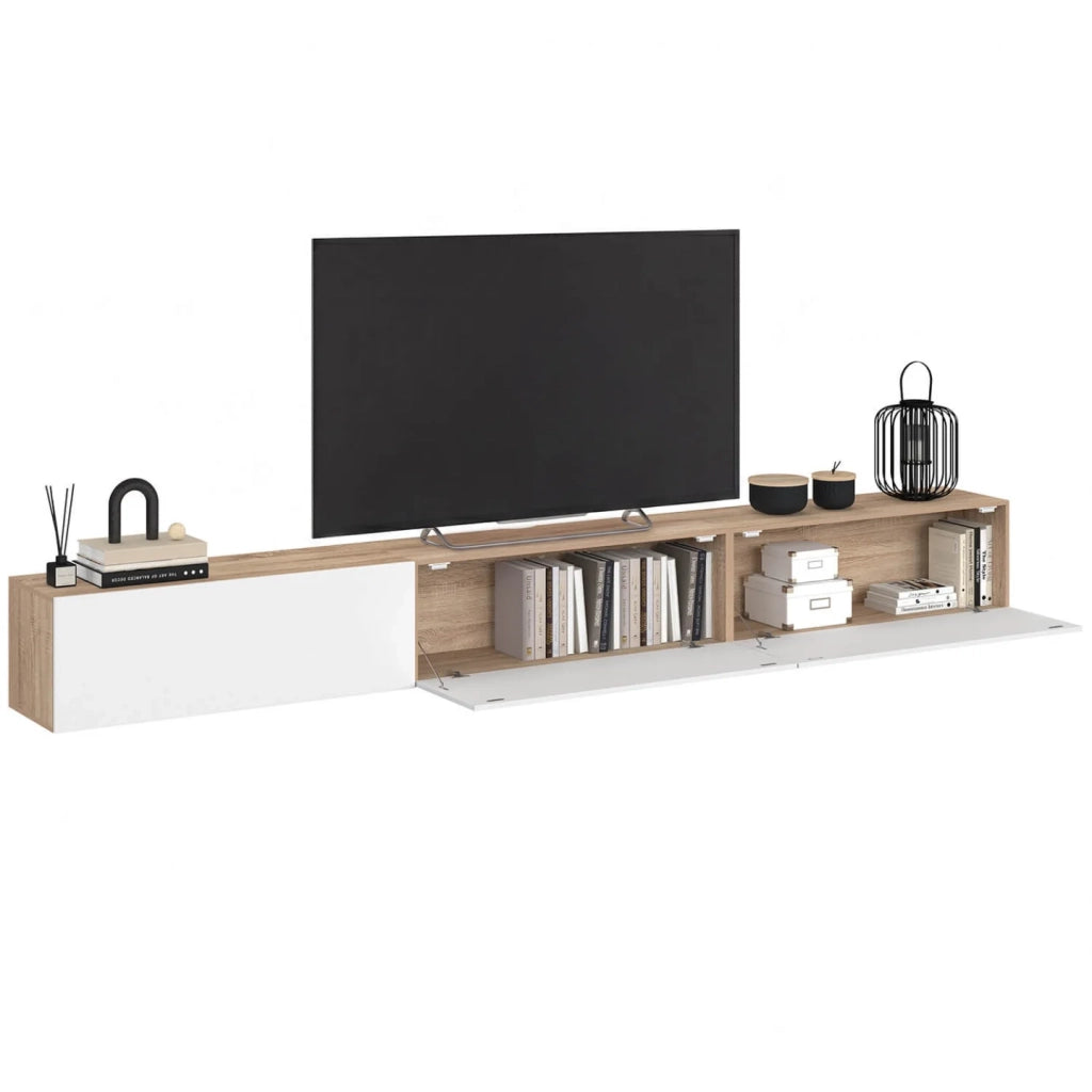 IDMarket - 270 cm ELIO Mobile TV sospeso a 3 ante in legno e bianco