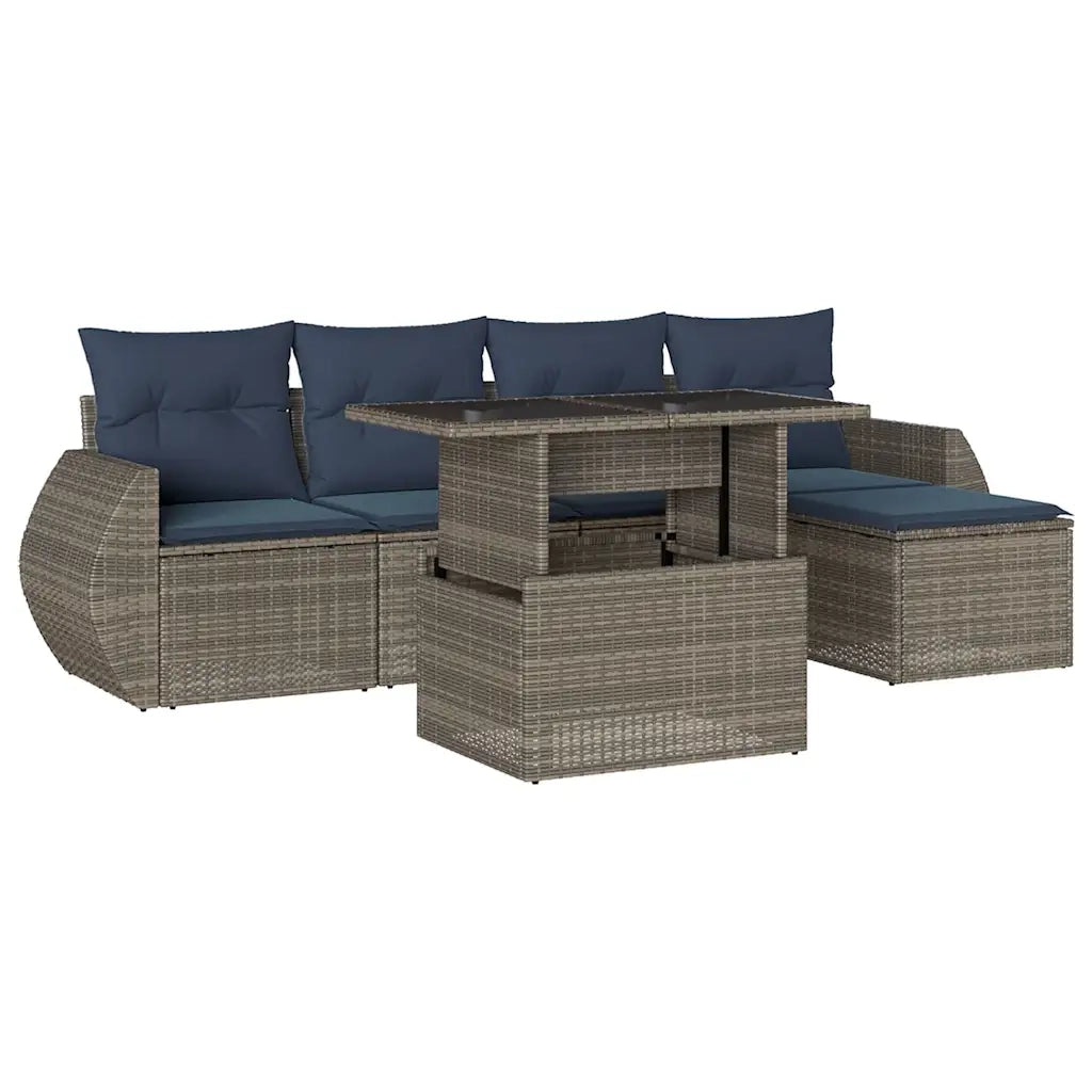 Set Divani da Giardino 6 pz con Cuscini Grigio in Polyrattan 3268501