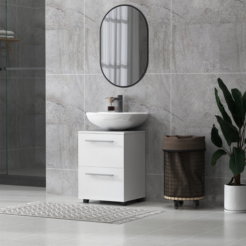 Mobiletto da bagno, mobiletto con cassetto, compatto, in truciolato, bianco