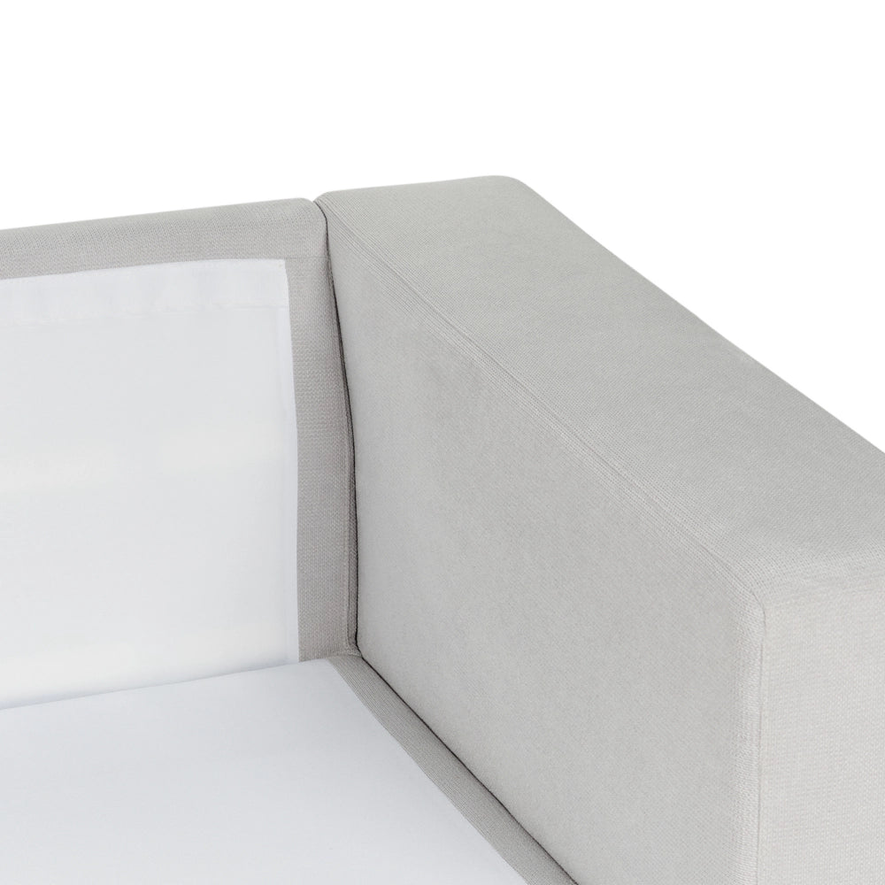 Divano angolare a 4 posti a destra Tessuto grigio chiaro Braccioli imbottiti a binario Cuscini aggiuntivi Stile moderno minimalista