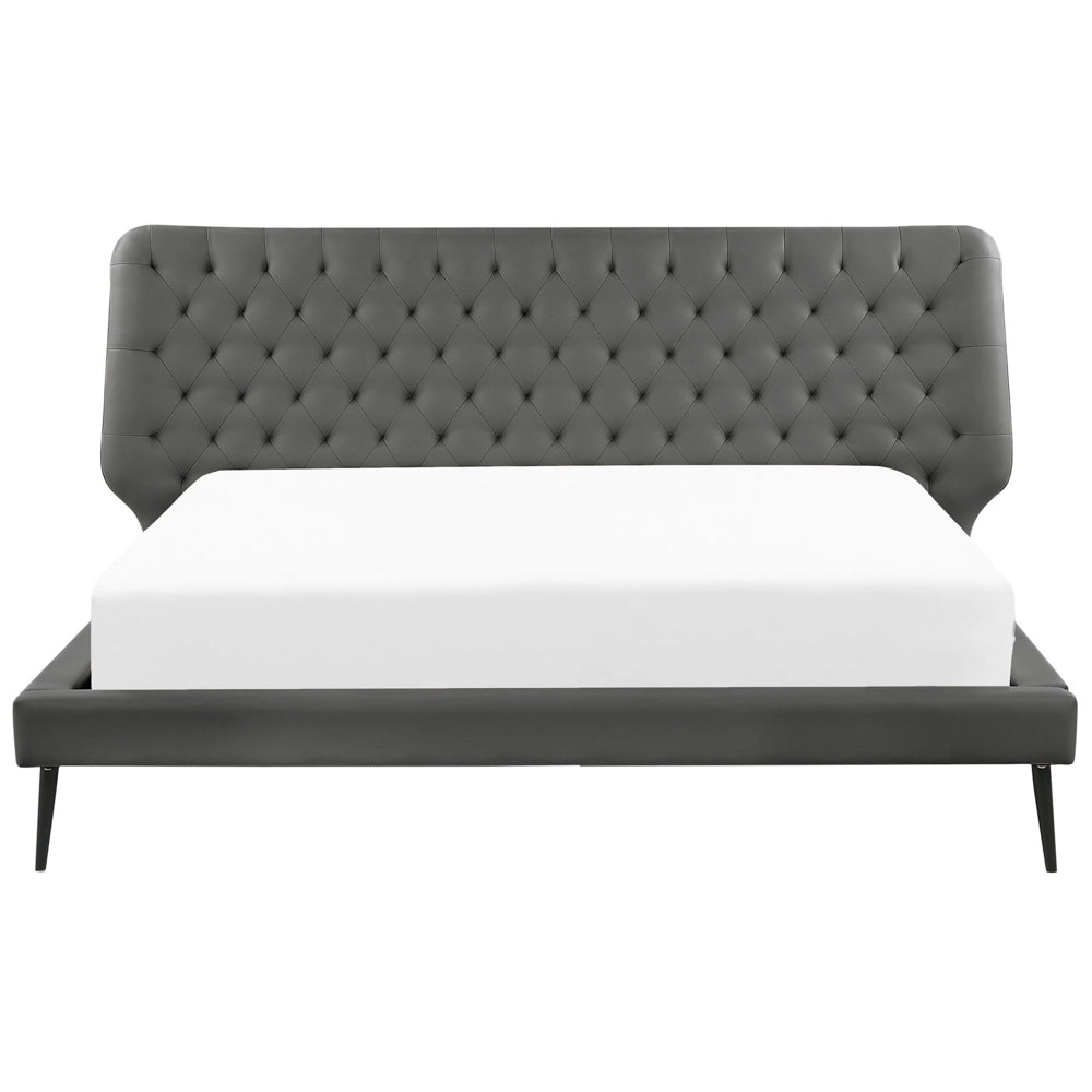 Letto rivestimento in ecopelle grigia 180 x 200 cm dal design moderno con testiera trapuntata