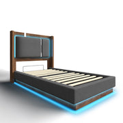 Letto Contenitore 90 x 200 cm; Letto Singolo - LED Regolabile e Testiera Alta - Grigio