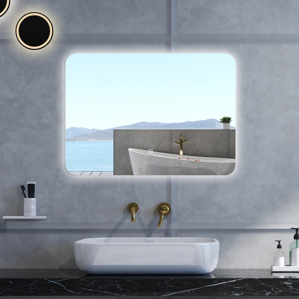 Specchio da bagno Rettangolare con 100x60cm,Memoria,Regorabile,Retroilluminato,doppio interruttore,HD temperato