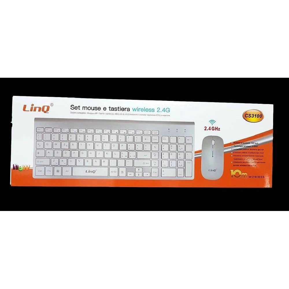 Trade Shop - Kit Tastiera + Mouse Slim Sottile Wireless 2.4ghz Fino A 10 Mt Cs3100 102 Tasti -