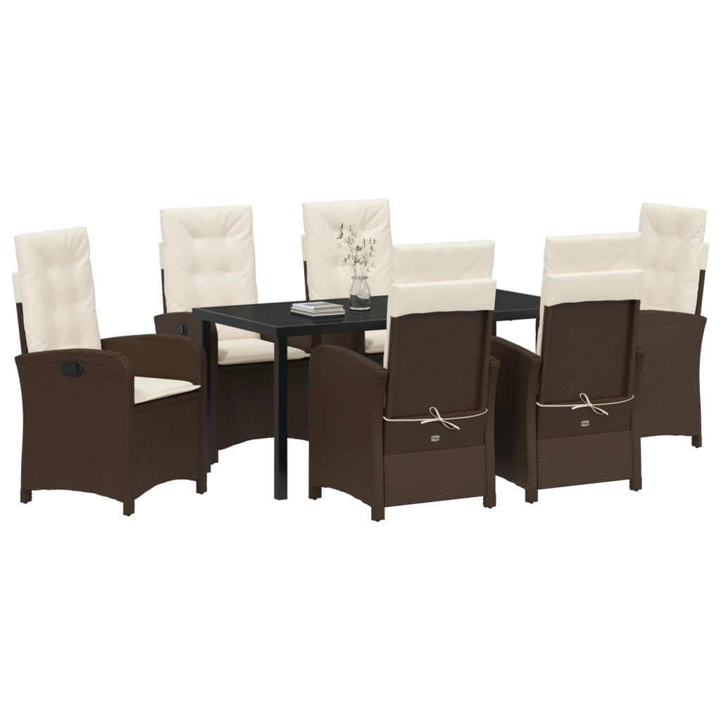 Set da Pranzo da Giardino vitaXL 7 Pezzi con Cuscini Marrone Rattan Poliestere