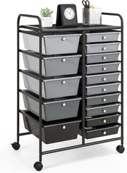 Carrelli Porta Oggetti, con 10+5 Cassetti Impilabili, 2 Ruote Bloccabili, Braccioli Metallici, Portabile e Pratico, per Ufficio, Studio, Cucina,Bagno, 5 Colori Disponibili, 62,5x37x87 cm
