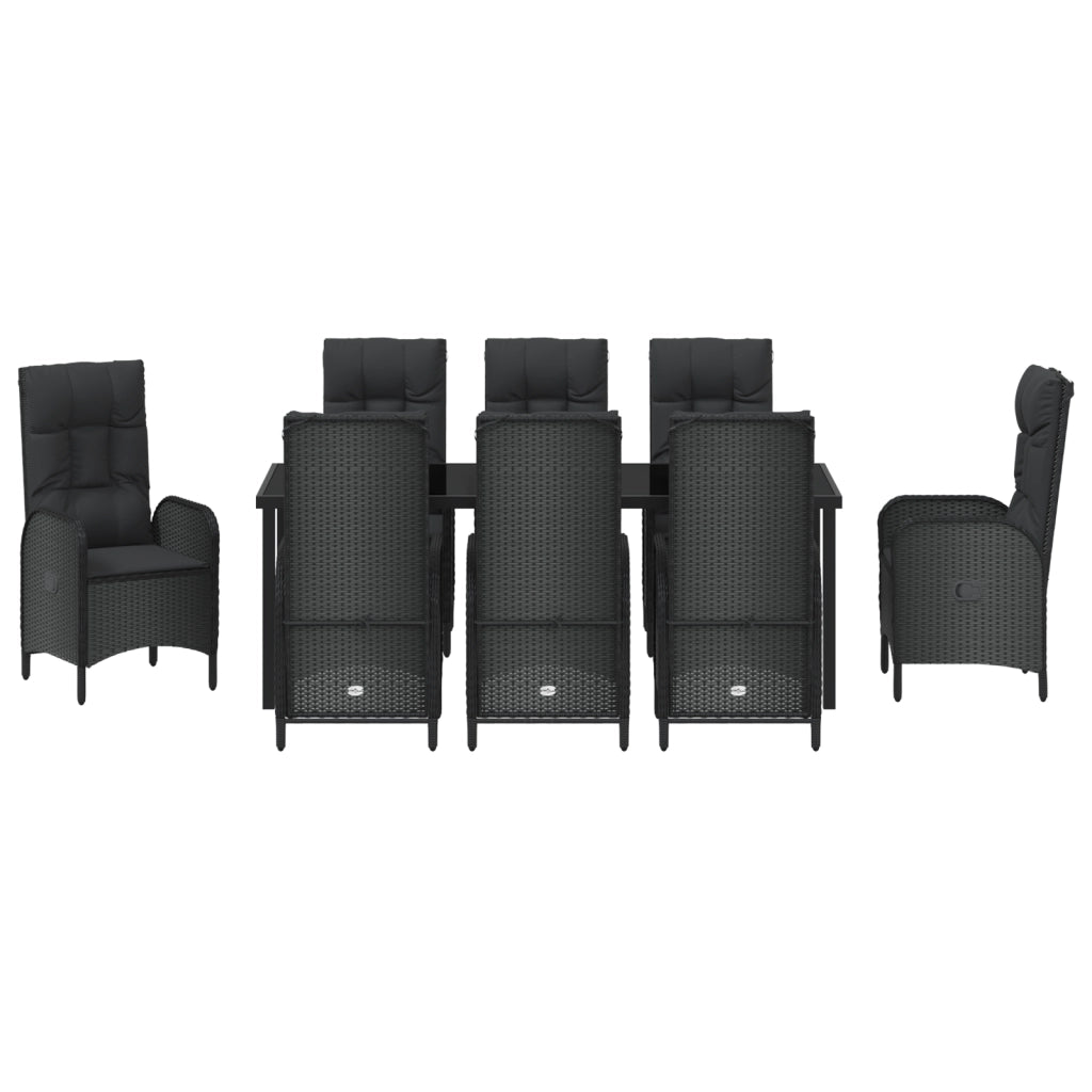 Set da Pranzo da Giardino 9 Pezzi Nero Rattan Polietilene