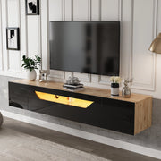 Mobile porta TV sospeso con LED e 3 vani in pannello truciolare beige e nero 180 × 37 × 36 cm