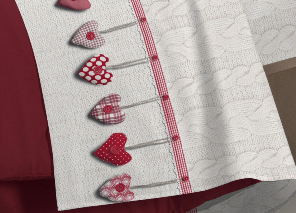 Completo Lenzuola Linea Pensieri Delicati 100% Cotone Disegno Cuore Appeso - Matrimoniale - Rosso