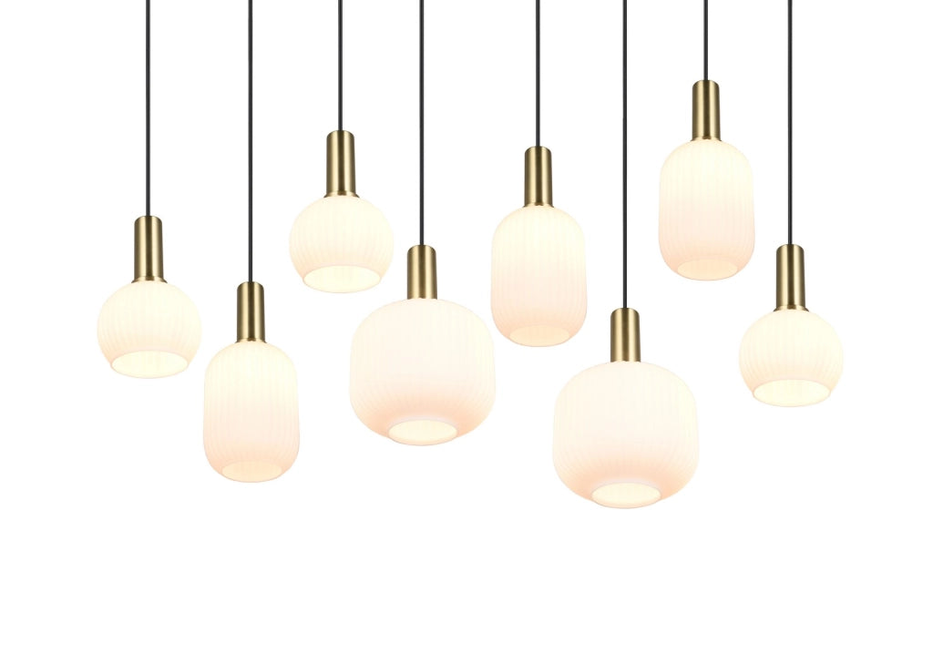 Lampadario Trio Diva nero opaco 8xE27 vetro bianco