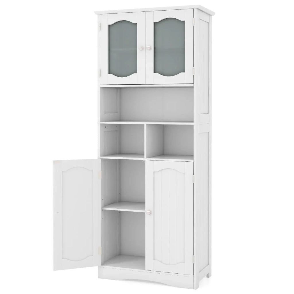 Mobile alto 60 x 30 x 148,5 cm con spazio di archiviazione versatile e 2 ante in vetro satinato dal design moderno realizzato in MDF bianco 20_0010229