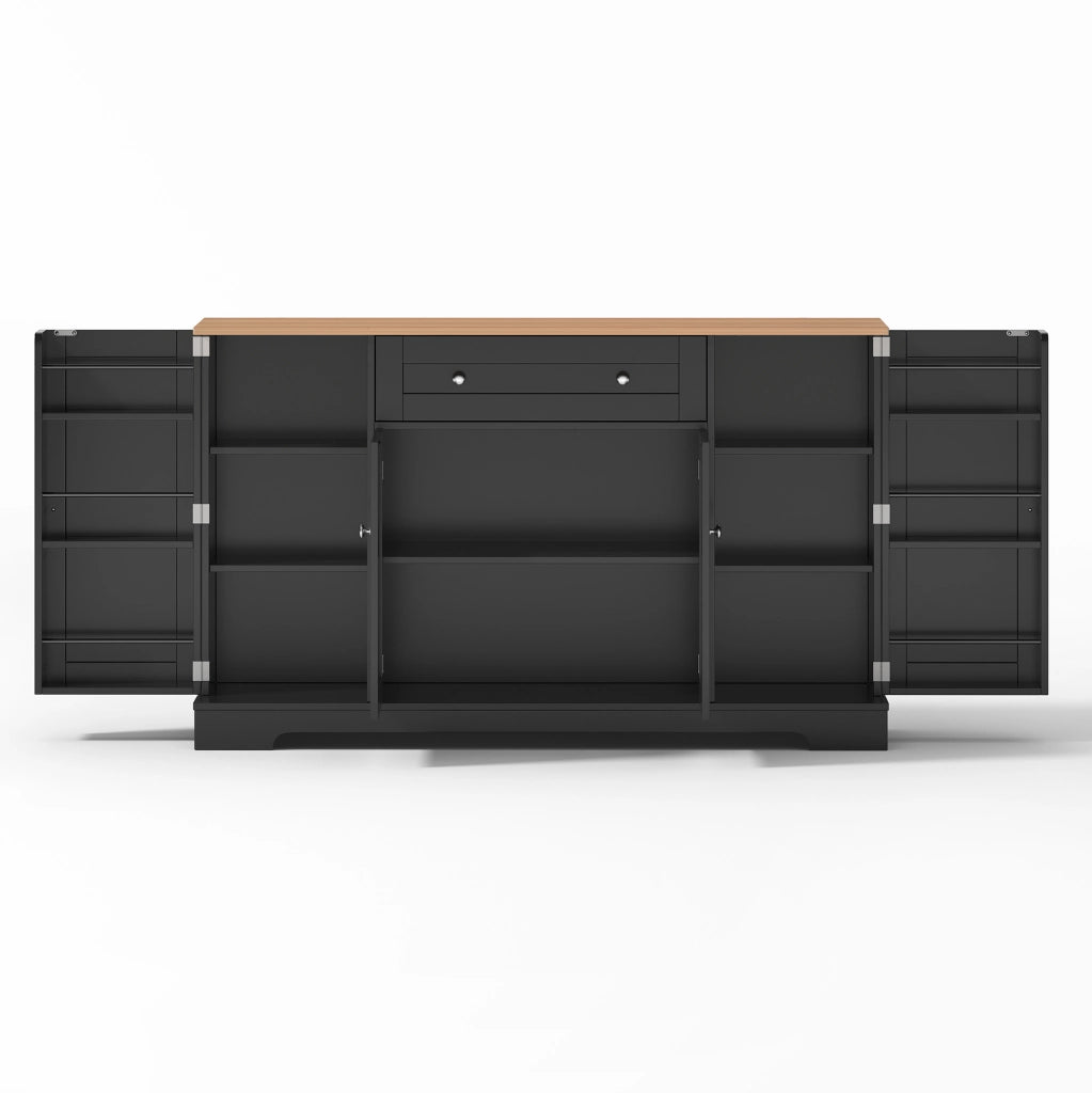 Credenza da cucina moderna 138 cm con cassetto; ante e ripiani interni; nero in MDF