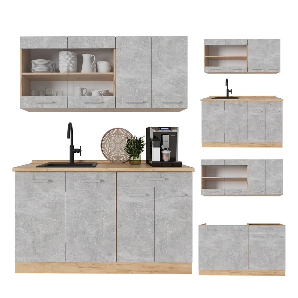 Vicco Cucina monoblocco Calcestruzzo/quercia dorata 140 cm , PL Marmo