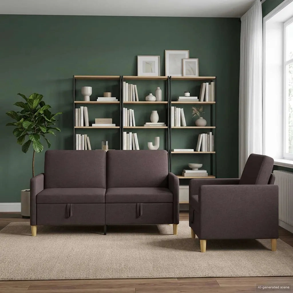 Set di Divani con Storage 2 pcs Marrone Scuro Poliestere 3429180