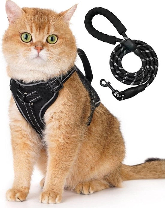 Cintura per gatto adattabile con cinghia, sicura e comoda per gattini e cuccioli, strisce riflettenti, taglia M (6,5-9,5 kg)
