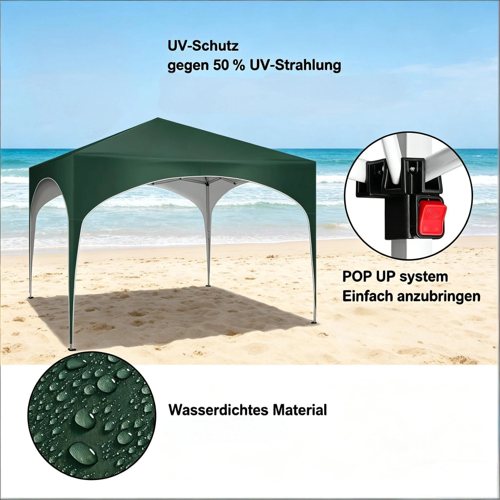 Gazebo Da Giardino Verde 3 X 3 M Metallo Tessuto Oxford Altezza Regolabile Impermeabile