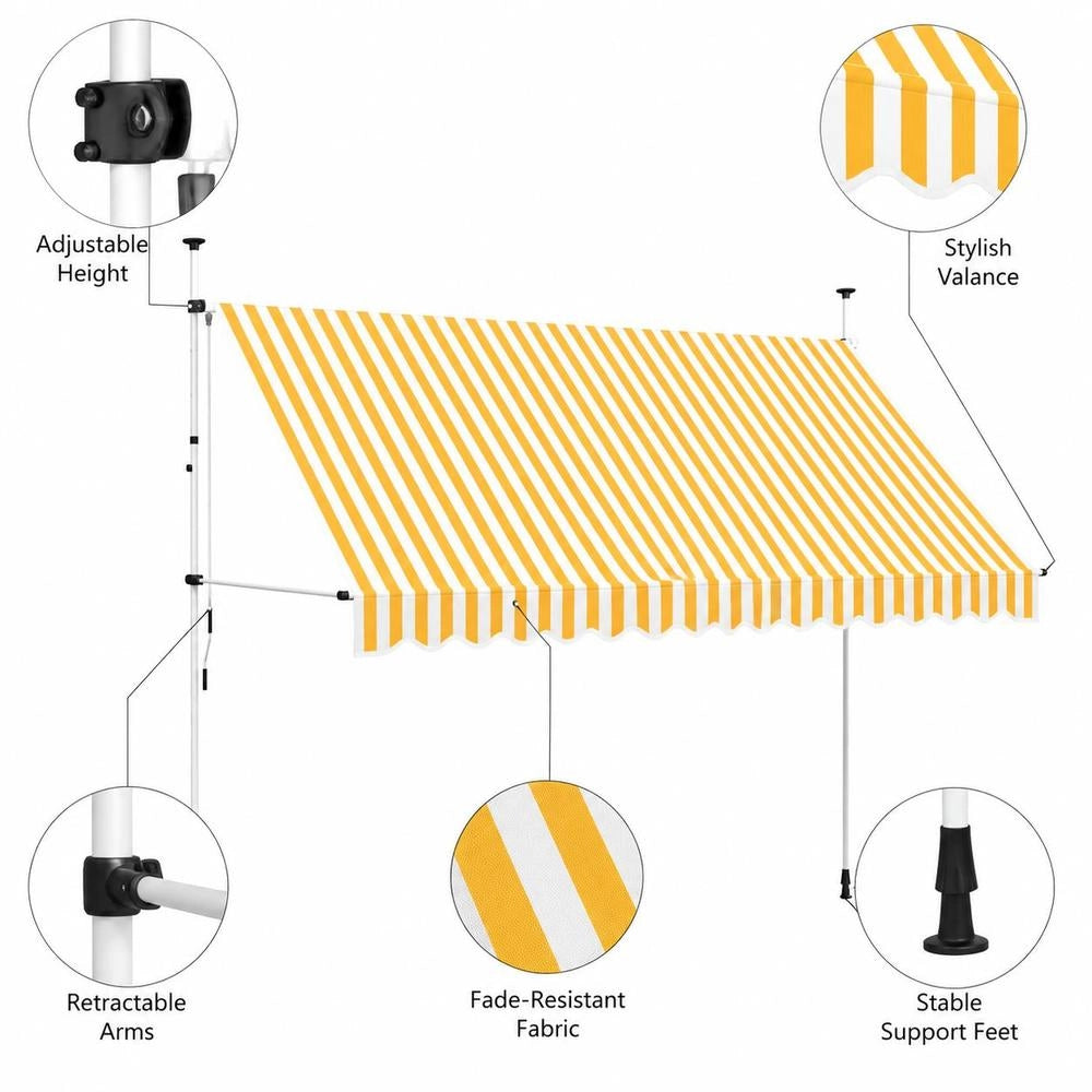 Retractable Awning, Manually Operated, 350 Cm, Orange/white Striped