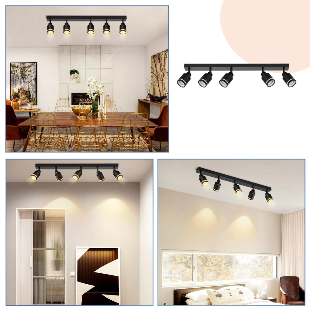 ZMH Faretto da soffitto neri 5 luci GU10 metallo orientabili moderni per camera letto sala pranzo senza lampadina