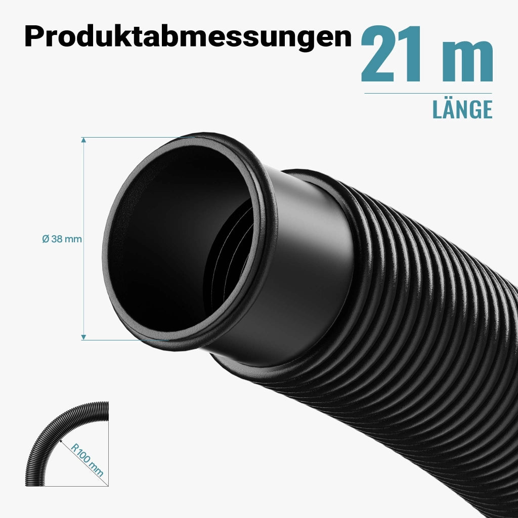 Tubo per piscina nero, 21m Ø 38 mm, sezionabile ogni 1,5 m, galleggiante, in resina 190 g/m Made in EU