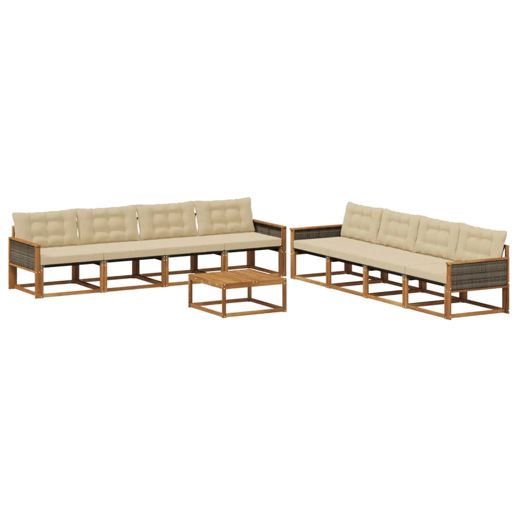 Set di divani da esterno con cuscino 9 pcs Naturale e Beige