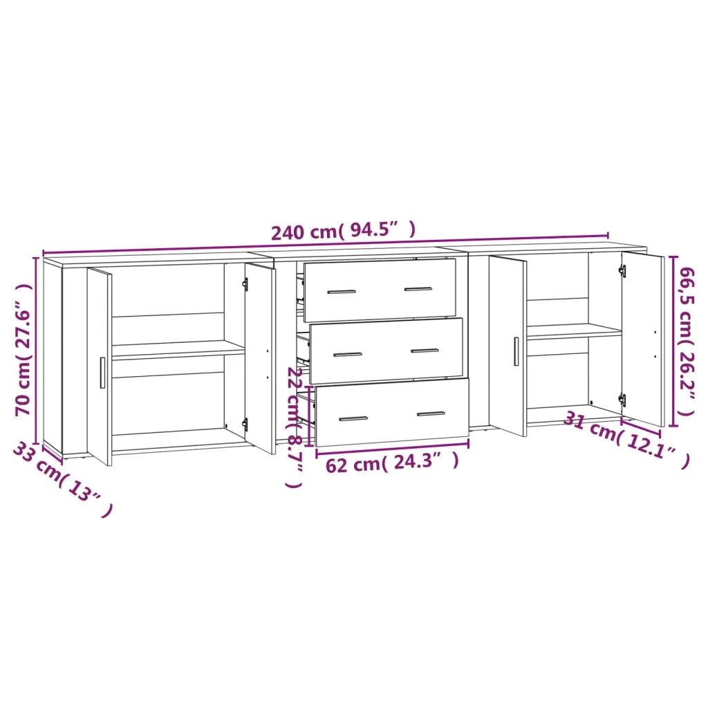 Credenze 3 pz | Madia | Buffet da pranzo | Armadio da pranzo Bianco in Legno Multistrato