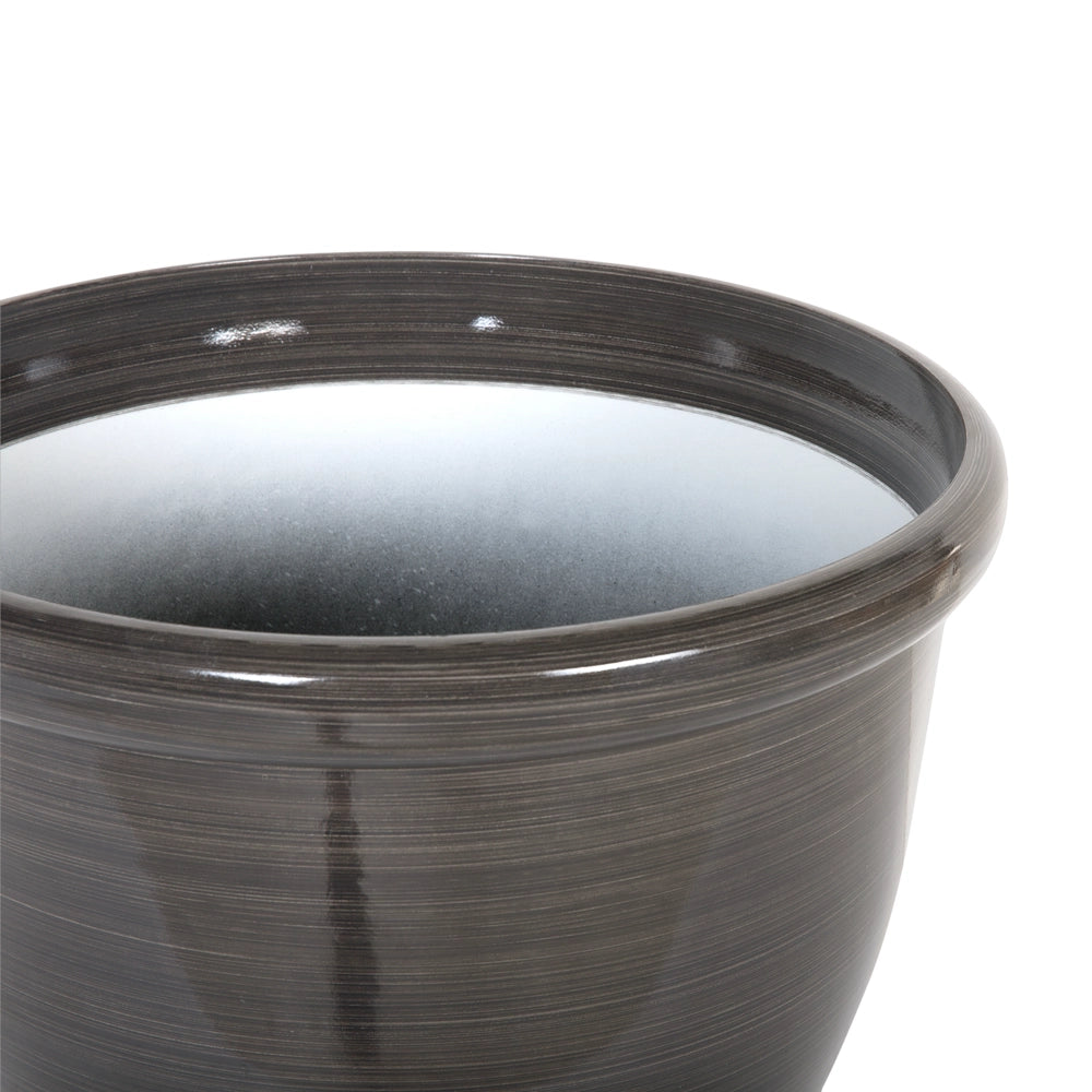 Vaso per piante fioriera in massello di pietra marrone misto poliresina lucida per esterni tonda ⌀ 49 cm per tutte le stagioni