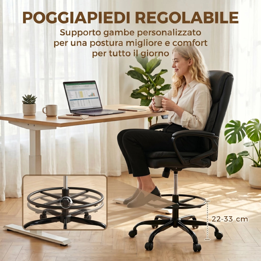 Sedia da Ufficio Girevole in Similpelle, Schienale Alto, Braccioli, Altezza Regolabile ¨C Zephmum ¨C Nero