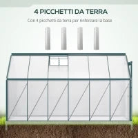 Serra da Giardino in Policarbonato 190x375x199cm, con Finestra Apribile e Porta Scorrevole, Struttura in Alluminio, Verde