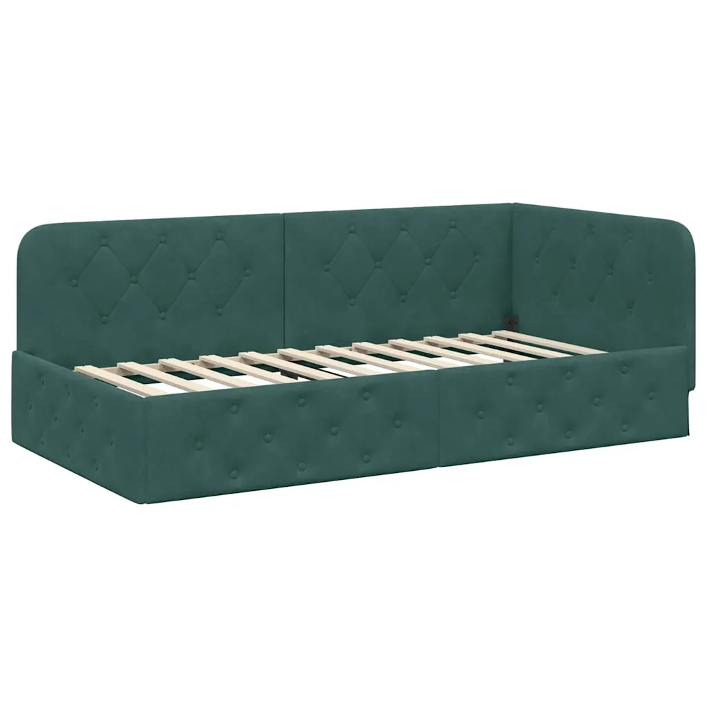 Cornice del letto ad angolo Verde Scuro 90 x 200 cm Velluto