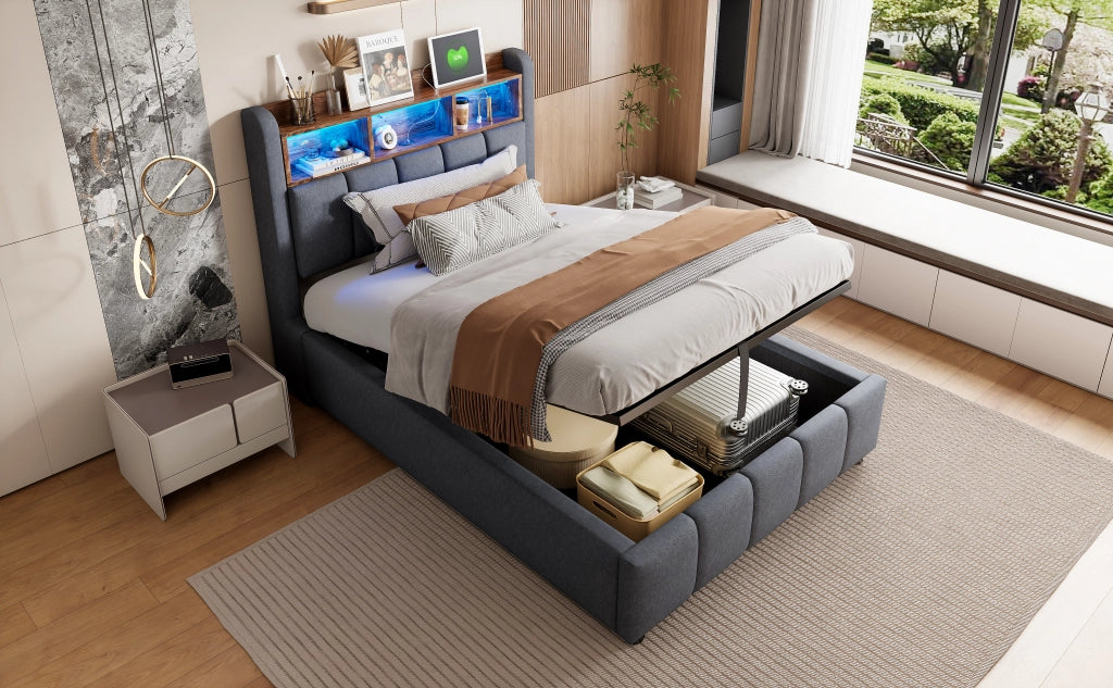 letto imbottito lino grigio 90 x 200 cm