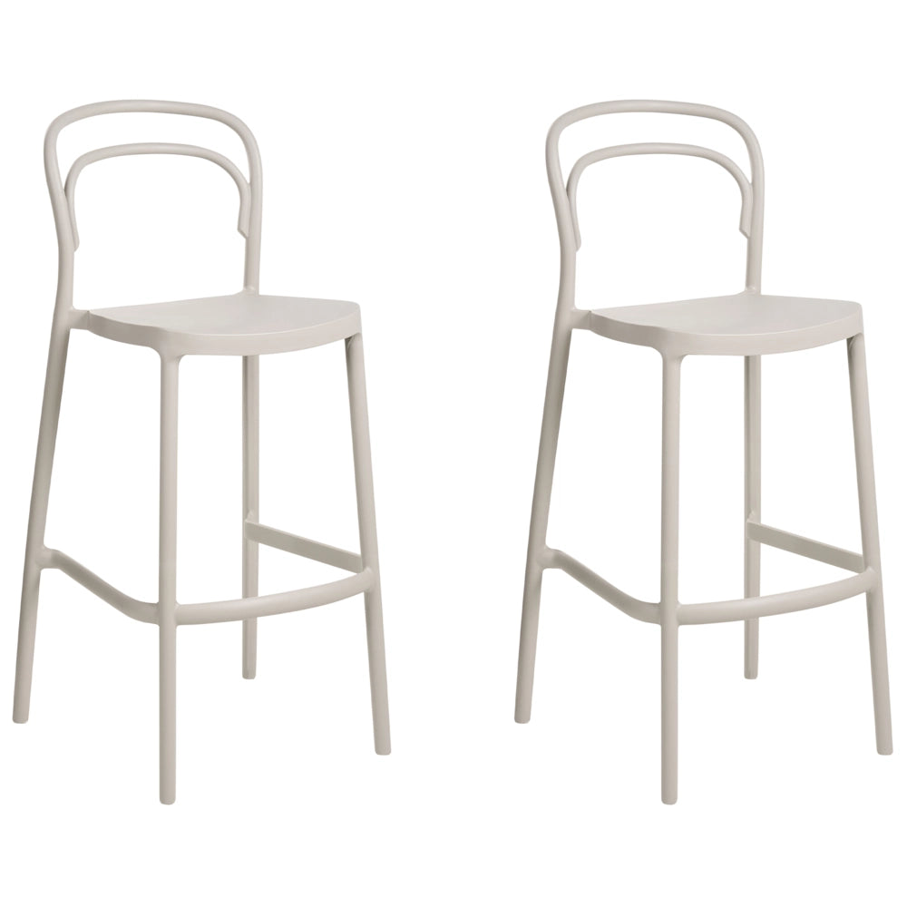 Set di 2 sedie da bar in plastica beige moderna resistente alle intemperie per uso interno ed esterno