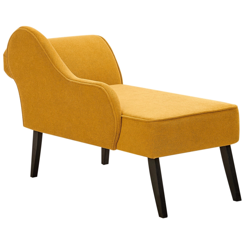 Chaise longue in tessuto senape versione destra gambe in legno scuro stile retrò