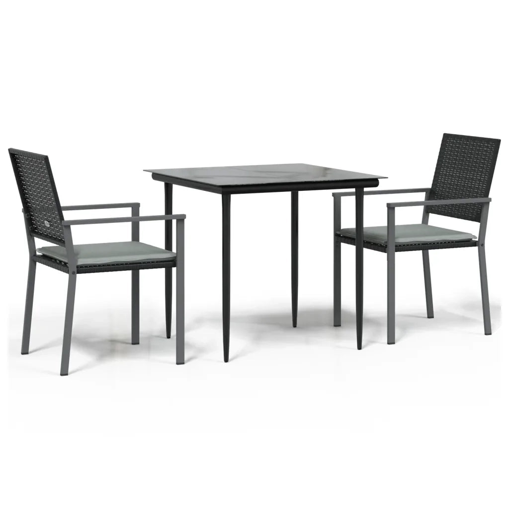 Set Pranzo da Giardino 3pz | Set Salotto da Giardino con Cuscini in Polyrattan e Acciaio