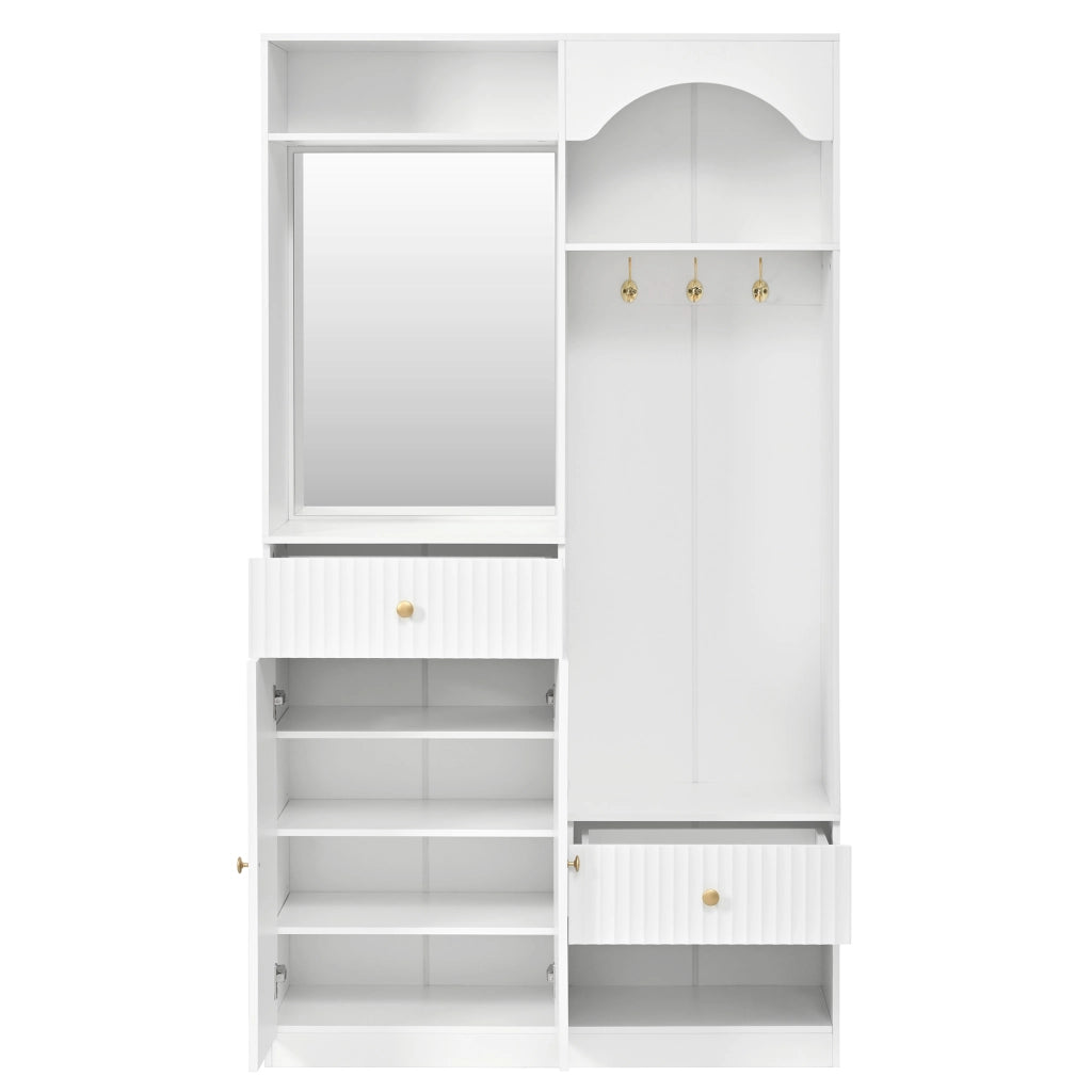 Mobile ingresso con specchio; ganci; panca; 2 ante; ripiani regolabili; LED; per ingresso; 100 Ã— 35 Ã— 180 cm