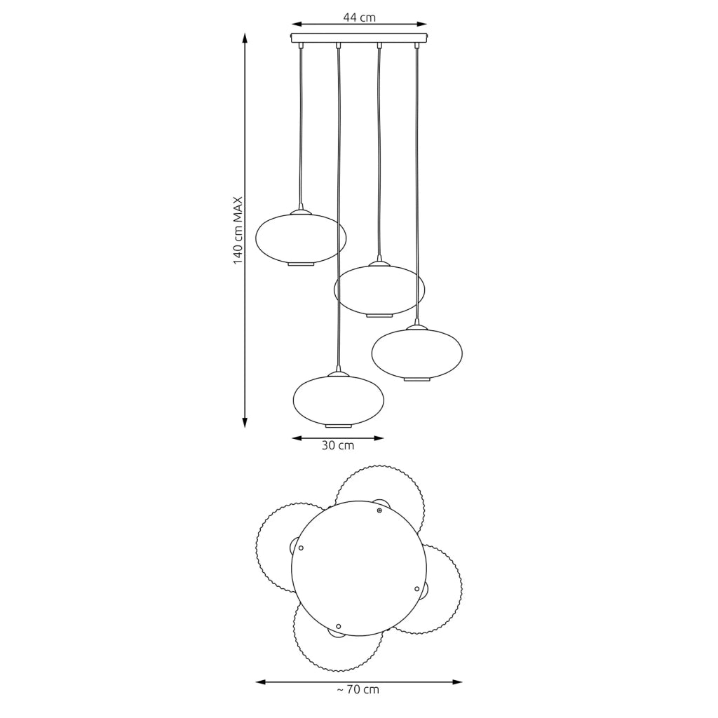 Lampadario 4 Luci Iris Base Tonda In Acciaio Nero Paralume Plissettato Bianco