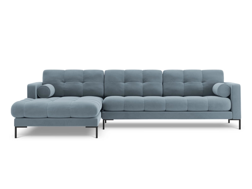 Cosmopolitan Design - Divano angolare sinistro "Bali" 5 posti in velluto azzurro 