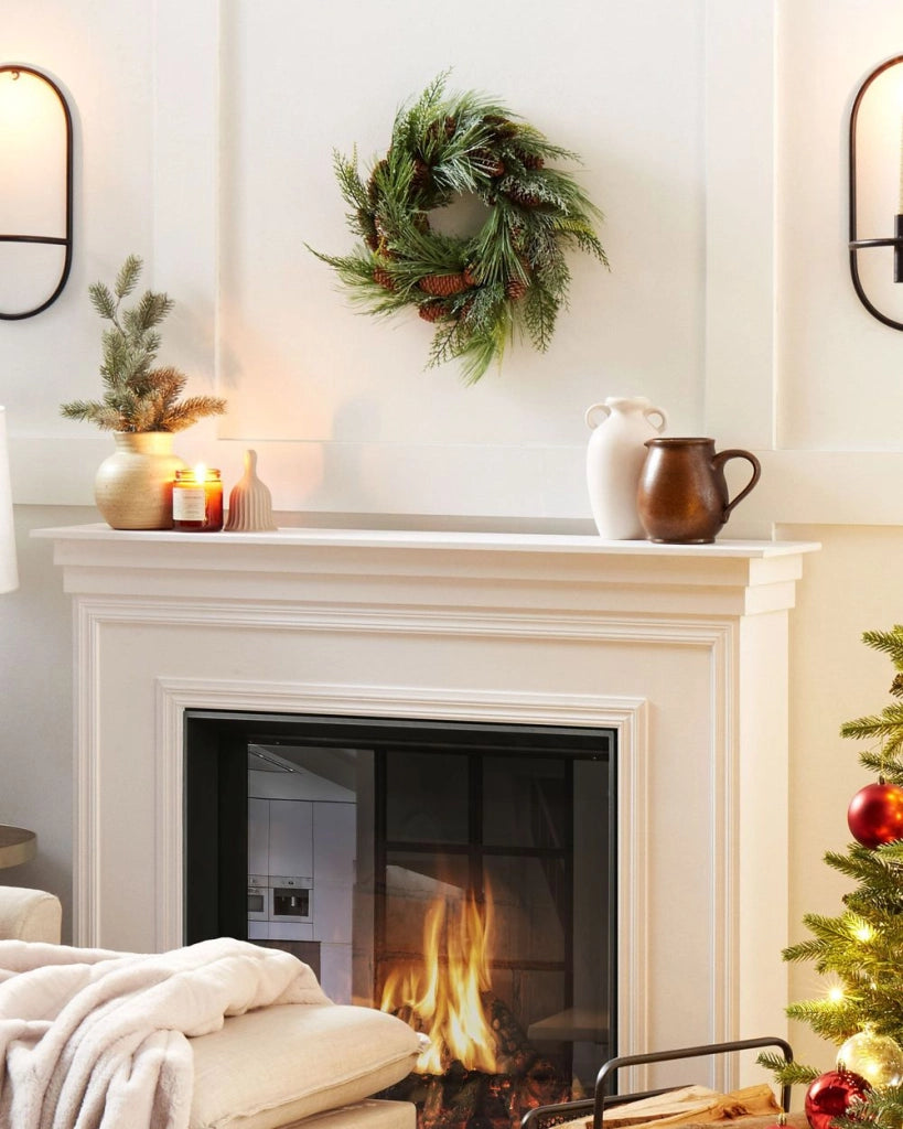 Ghirlanda di natale verde materiale sintetico 34 cm pigne neve design tradizionale rotondo