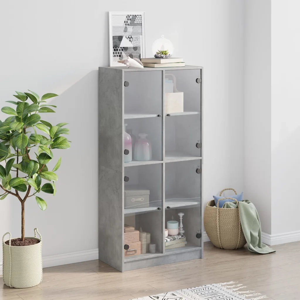 Credenza con Ante Grigio Cemento 68x37x142 cm Legno Multistrato 487610