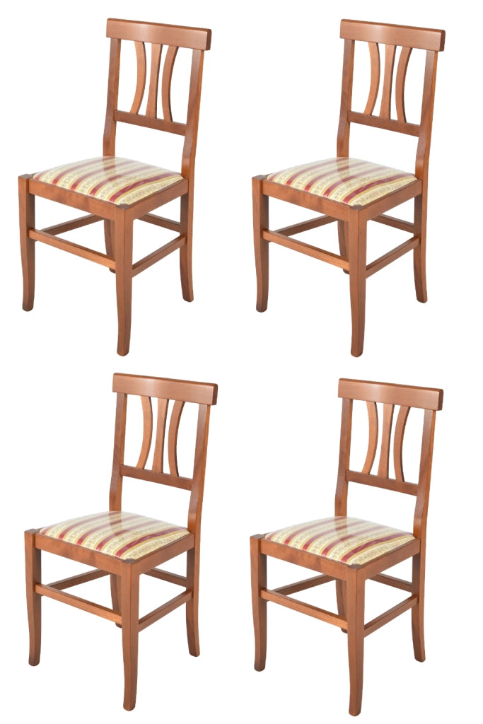 Set 4 Sedie Artemisia Tommychairs, struttura in legno di faggio color noce chiaro e seduta in tessuto lisere rosso