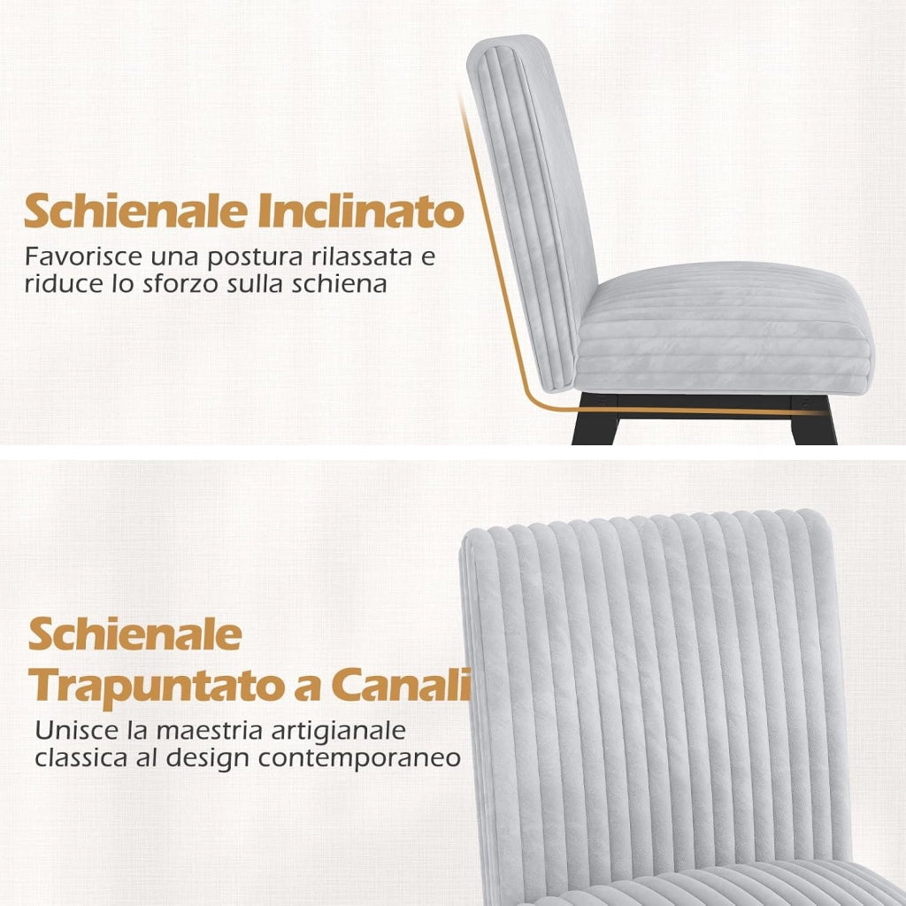 Set di 2 Sedie da Pranzo, Sedie da Cucina in Tessuto con Seduta Imbottita, Gambe in Legno di Gomma e Schienale Capitonné a Canali, Sgabelli Senza Braccioli per Soggiorno e Sala da Pranzo