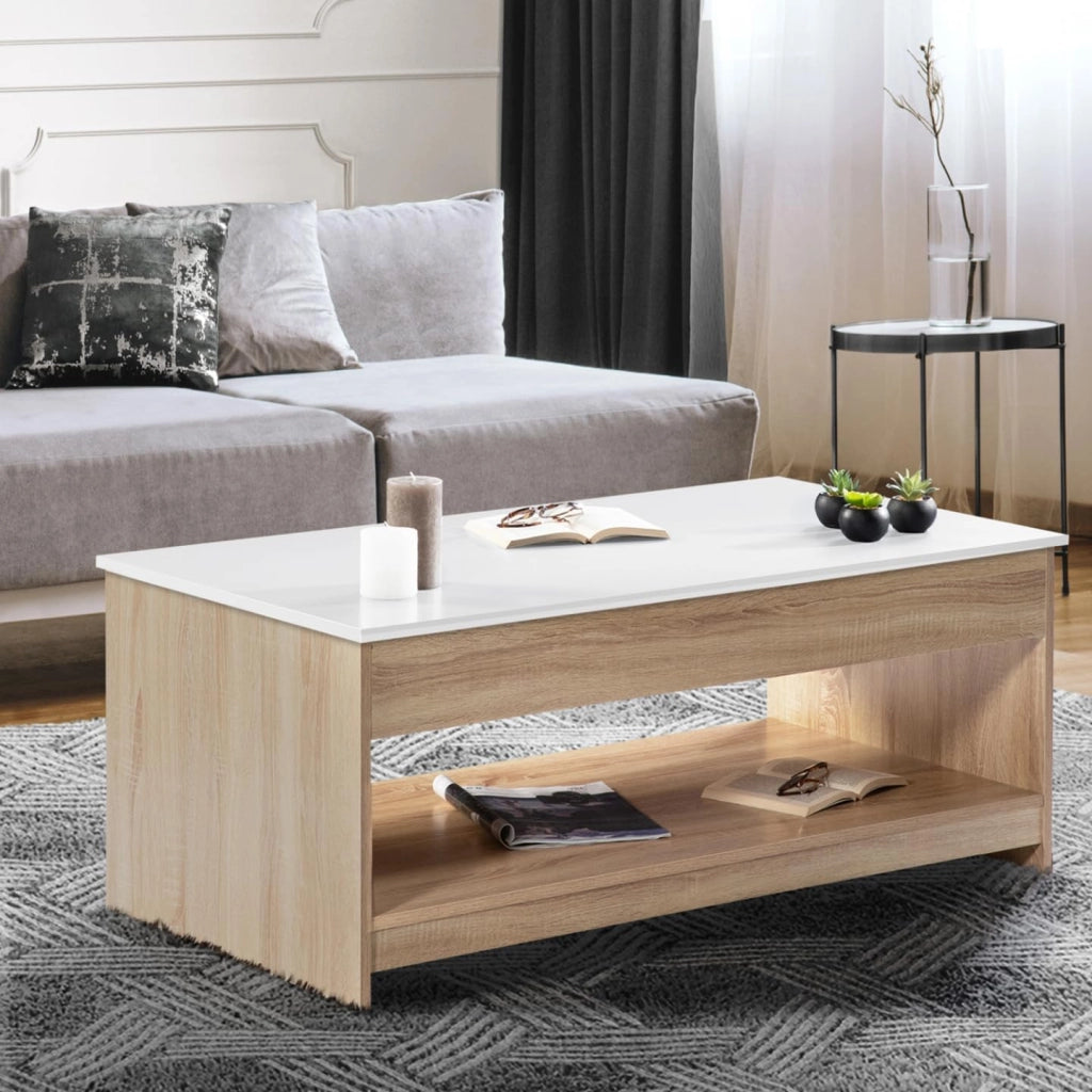 Tavolino con piano sollevabile SOA wood imitazione faggio bianco