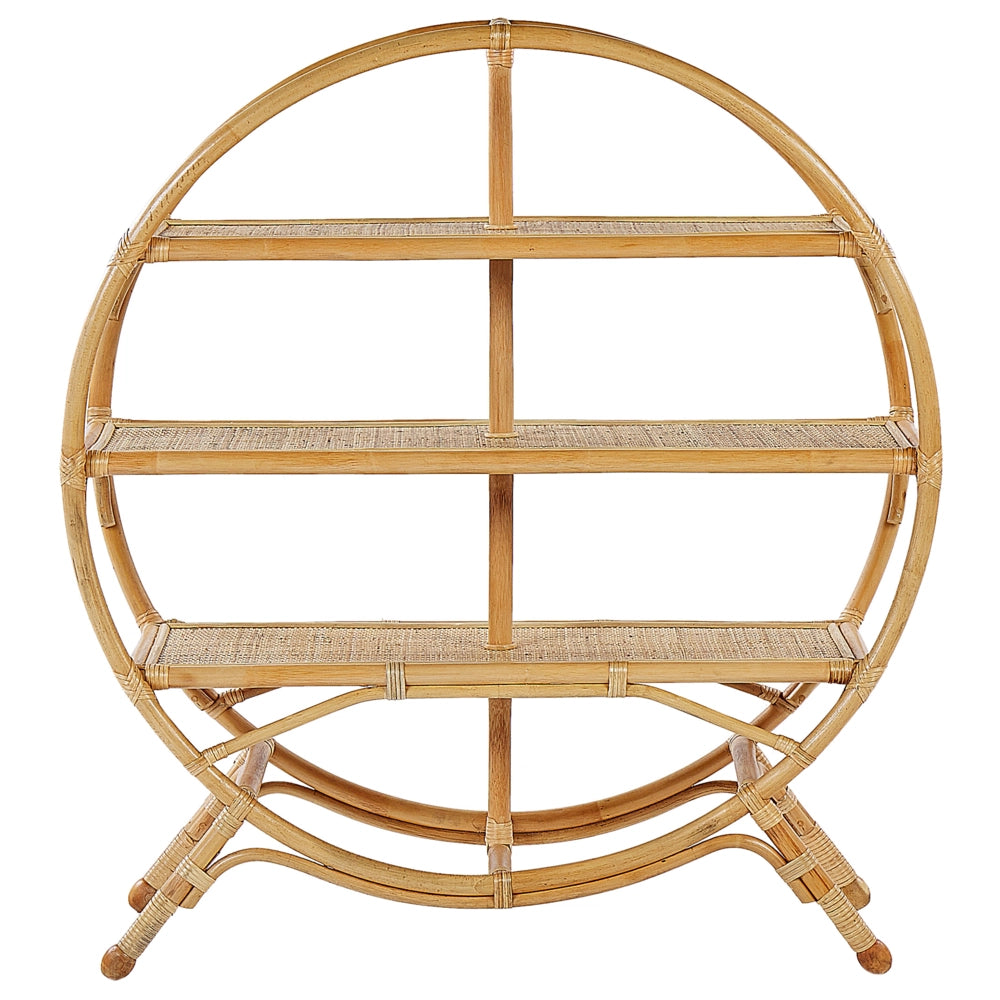 Scaffale a 3 ripiani in rattan naturale e legno chiaro 109 cm soggiorno libreria camera da letto