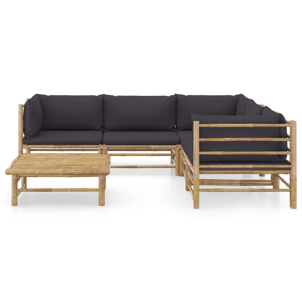 Set Divani da Giardino 6 pz con Cuscini Grigio Scuro in BambÃ¹ cod mxl 44468