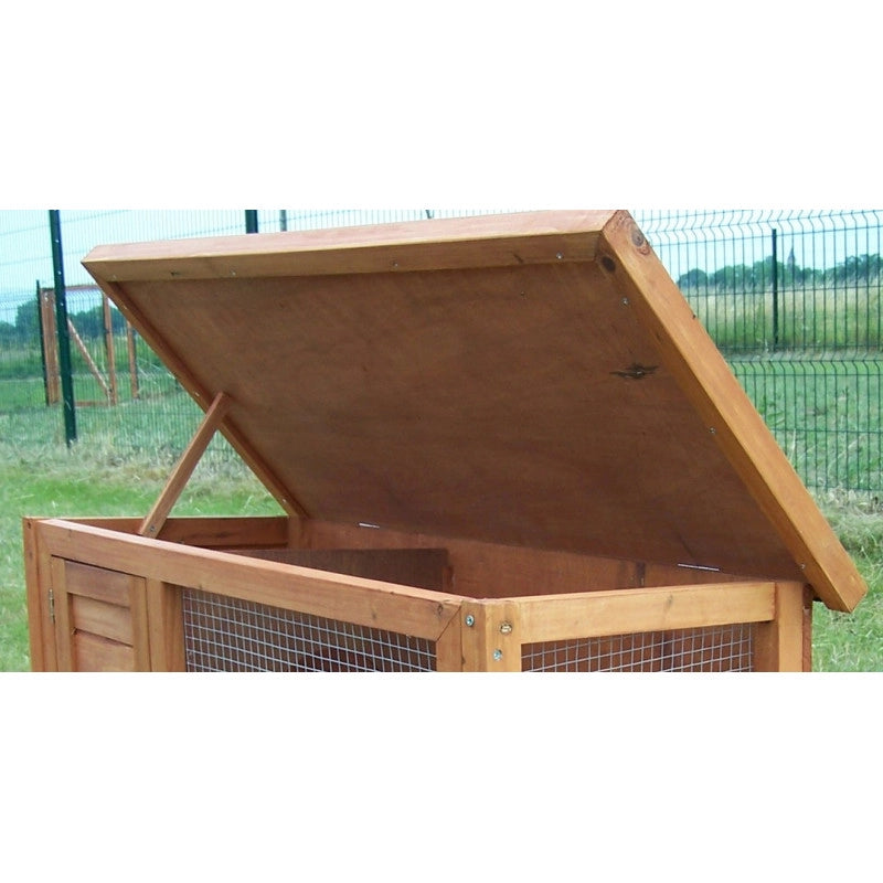 Conigliera in legno 91x45 cm – tetto bitumato, cassetto estraibile, rialzata per 2-3 conigli – CL1007 Foresta