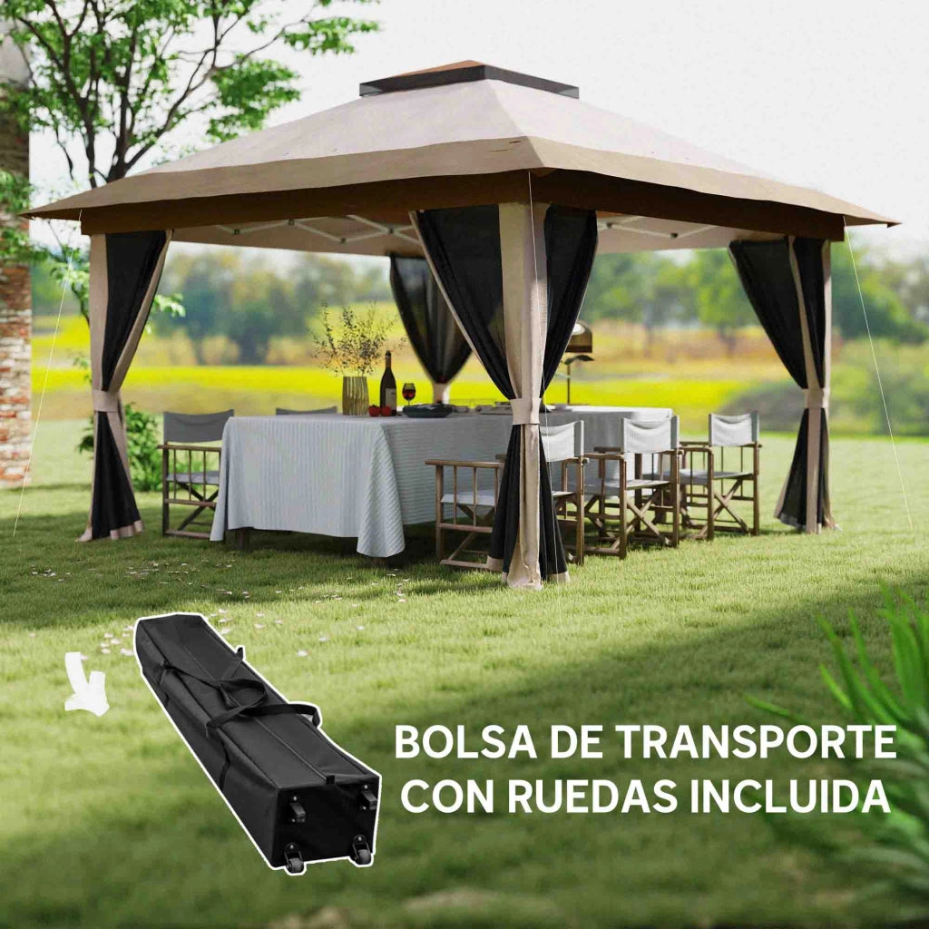 Gazebo Pieghevole da Giardino 3,6x3,6 m ¨C Xylo ¨C Laterali Rete UPF50+ Beige con Borsa