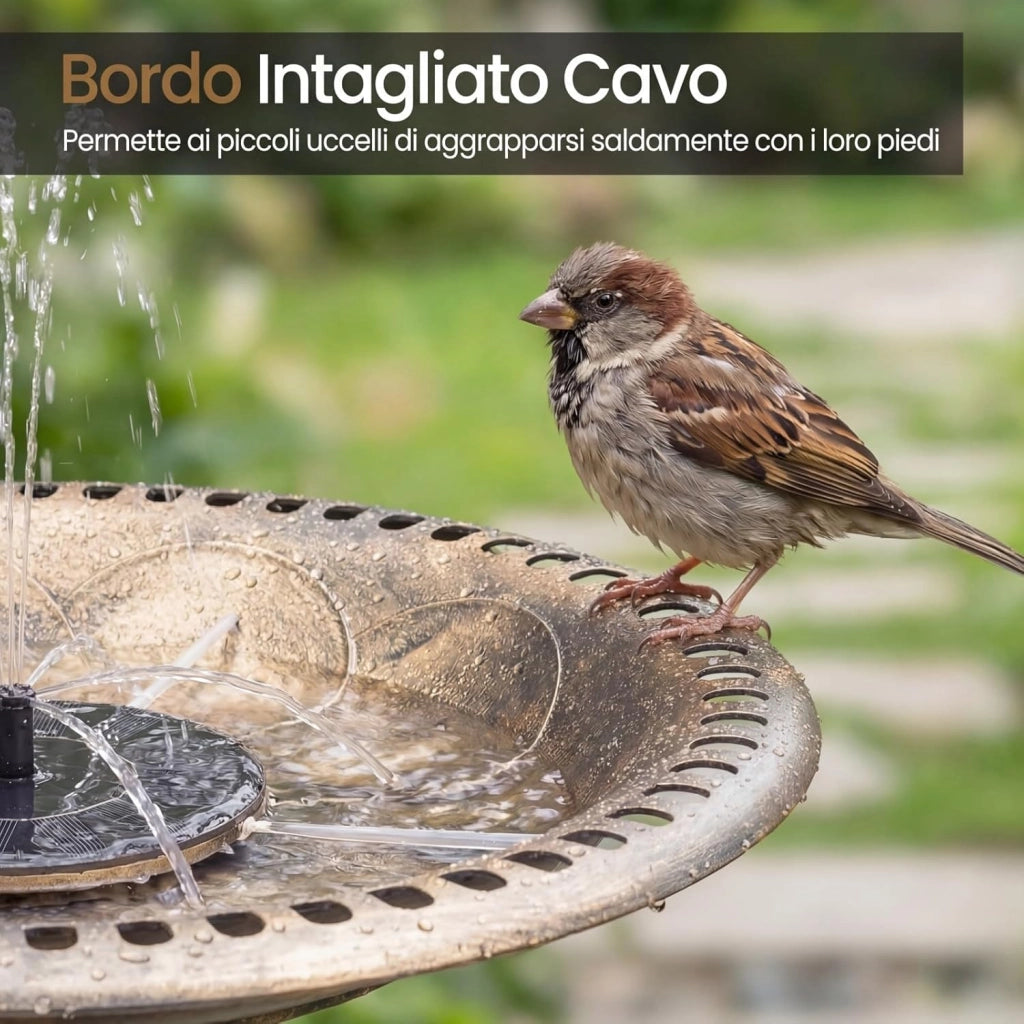 Mangiatoia per Uccelli da Esterno 2 in 1, Vasca per Uccelli con 6 Tipi di Ugelli, Base Robusta e Picchetti, Fontana Moderno Resistente alle Intemperie per Giardino e Cortile