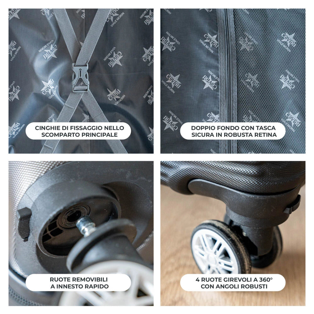 COVERI Trolley Bagaglio Mano Rigido 38x56x23 Piccolo Ultraleggero Valigia In Abs Con 4 Ruote Removibili Manico Chiusura Di Sicurezza Per Compagnie Low Cost Economy Zaino Da Viaggio Maiami-Nero