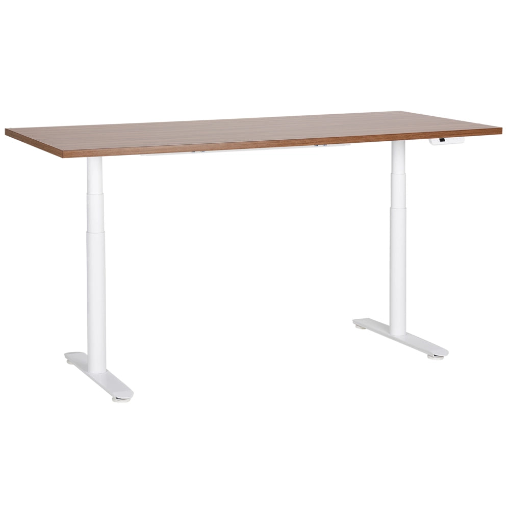 Scrivania regolabile elettricamente legno scuro e bianco 180 x 80 cm Struttura in acciaio verniciato a polvere